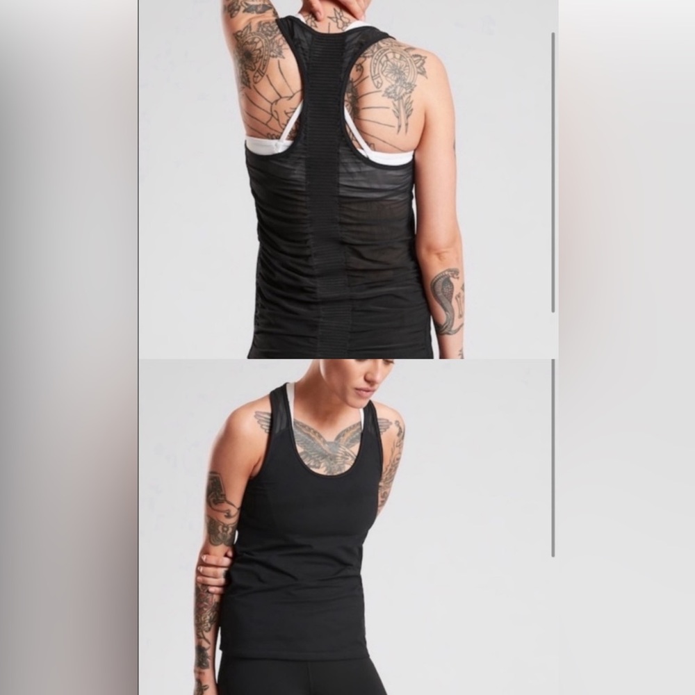 Athleta black bakasana racer back tank top. Mesh back